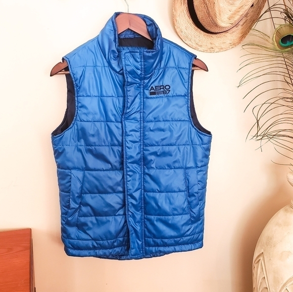 Aeropstale Blue Puffer Vest size Small Full Zip logo - Picture 7 of 8